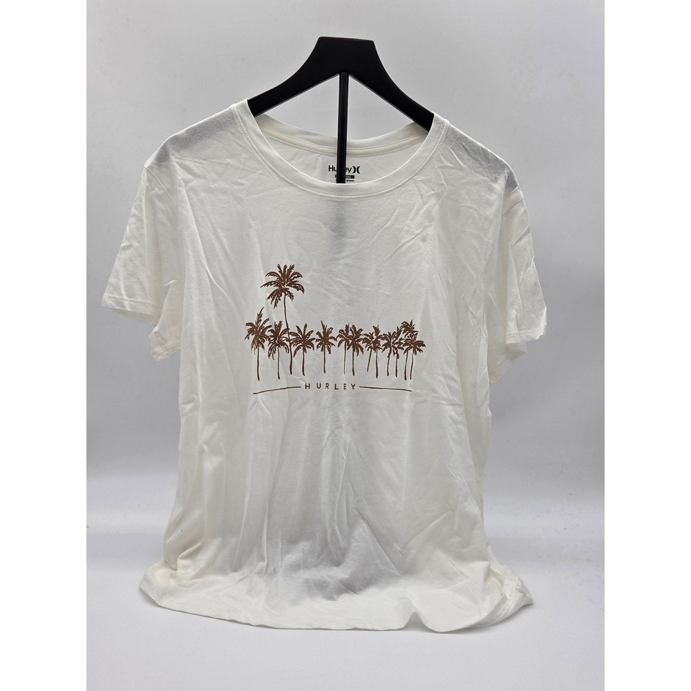 Hurley Medium White 100% Cotton Palm Tree Graphic T-Shirt 101-578